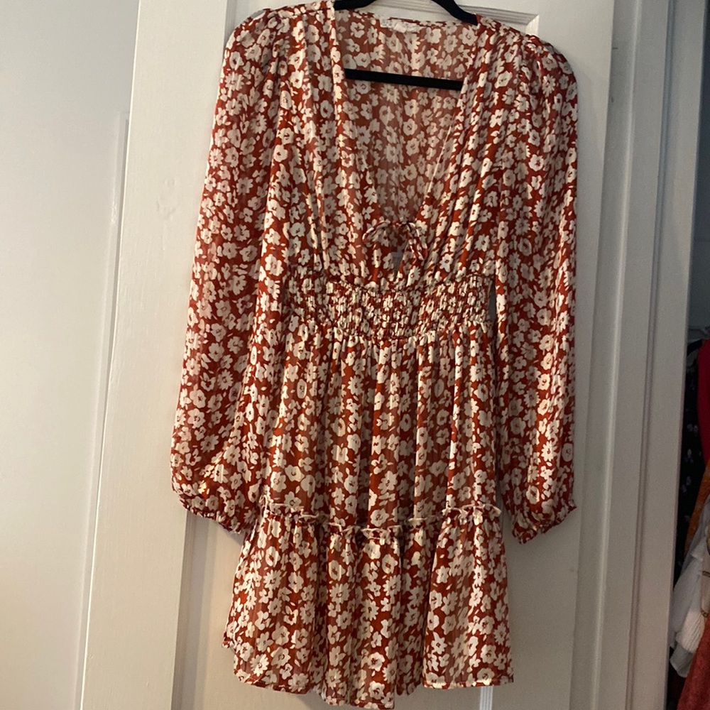 Burnt orange floral dress